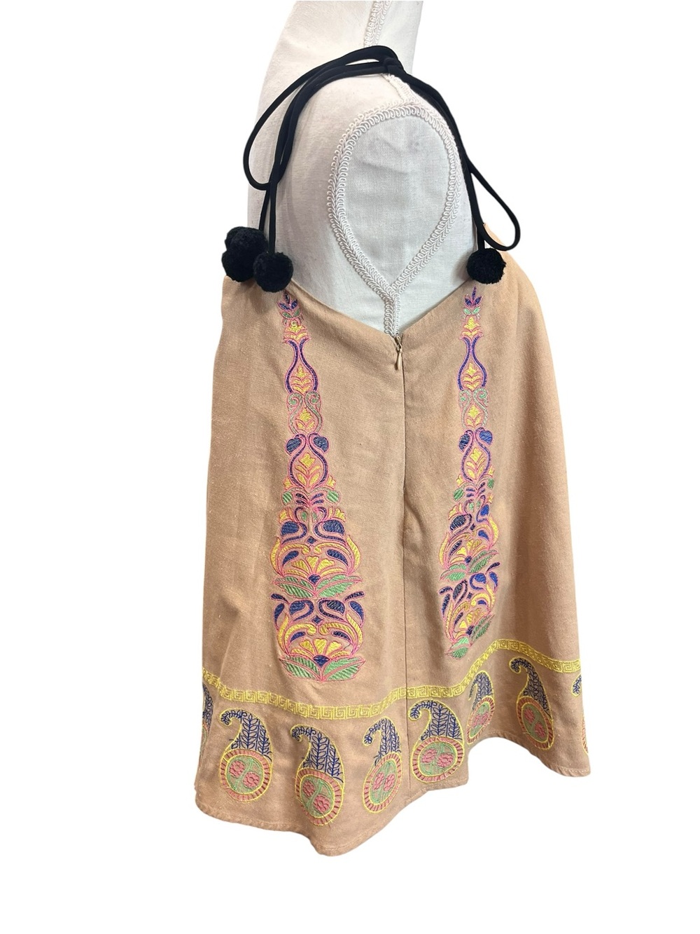 Endless Rose Embroidered Pom Pom Tie Strap Swing Tank Top Boho Festival S - Picture 4 of 10